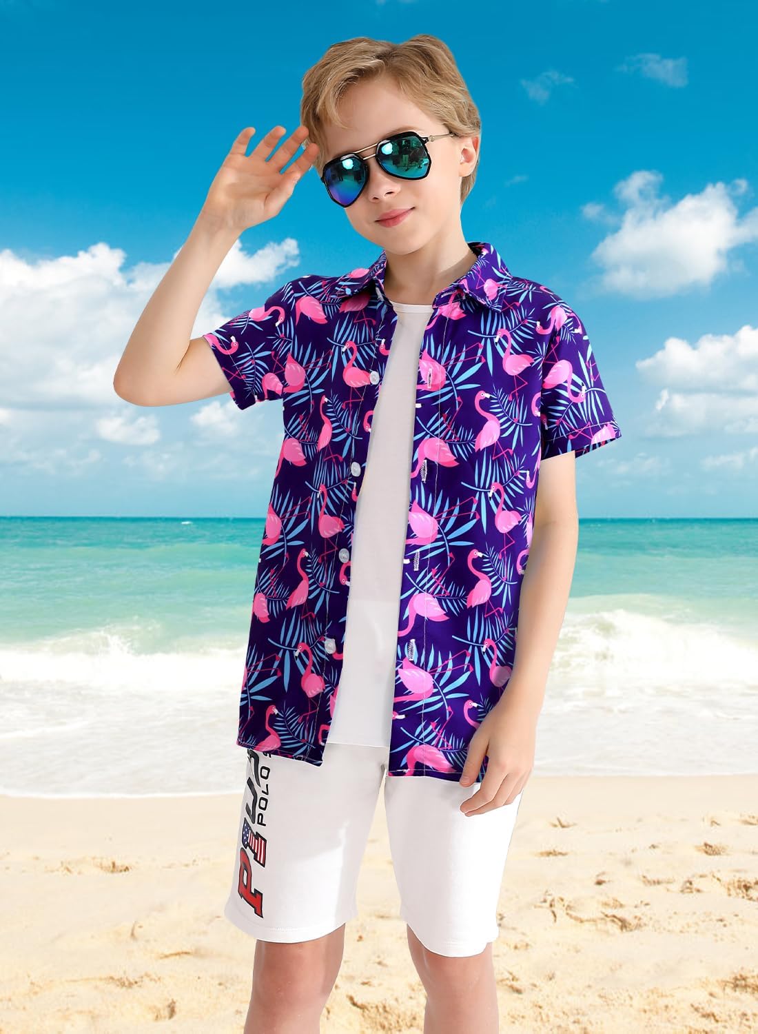 XiaoMoSha Hawaiian Shirts for Boys Button Down Shirt Short Sleeve Shirts Girls Hawaiian Shirt Summer Beach Tops for Kids - Image 2