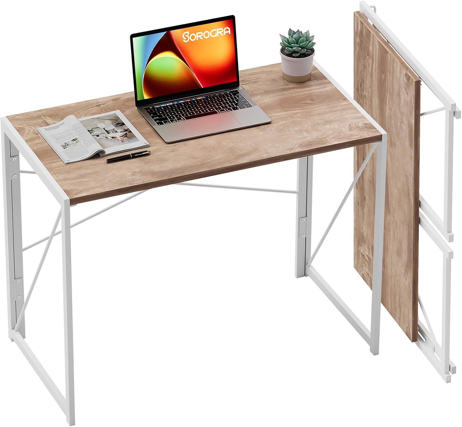 Coavas Folding Desk 31.5 inch Foldable Small Portable Computer Desks, Spaces Saving Writing Sturdy Table for Bedroom, Home Office, Dorm, Apartment, Pre Assembled, Oak