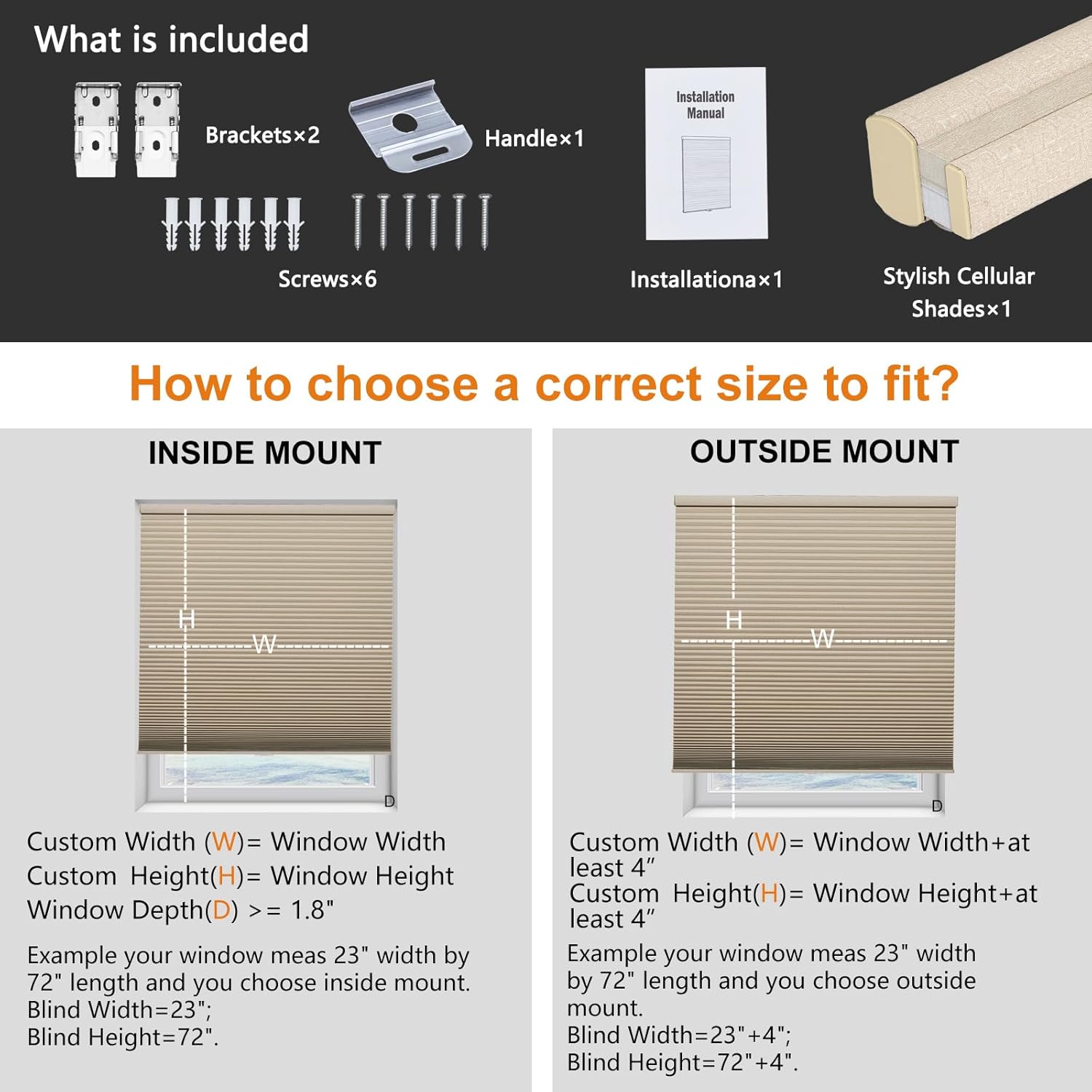 Cellular Blinds for Indoor Window, Blackout Honeycomb Blinds Cordless, Thermal Insulation & Noise Reduction Shades for Home, Light Linen, Custom Size