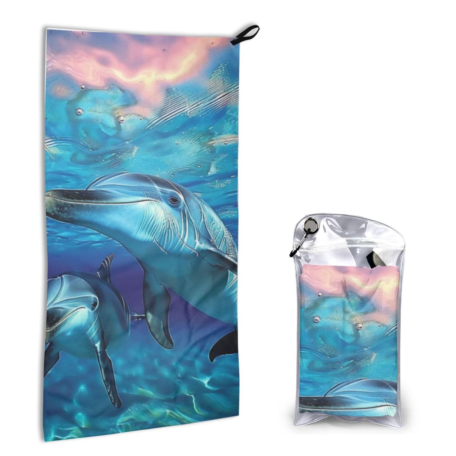 BWWHCCTI Quick Dry Hand Towel With Bag - Dolphin Printed Super Absorbent Face Cloth Microfiber Travel Sports Towels 40x80cm