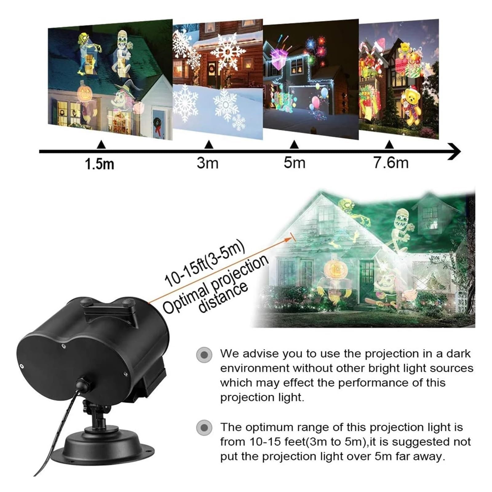Projecteur à 16 motifs pour mariage, Nouvel An, vacances, jardin, paysage, décoration 2 en 1 LED, pour Halloween, Noël, projection de fenêtre, hologramme