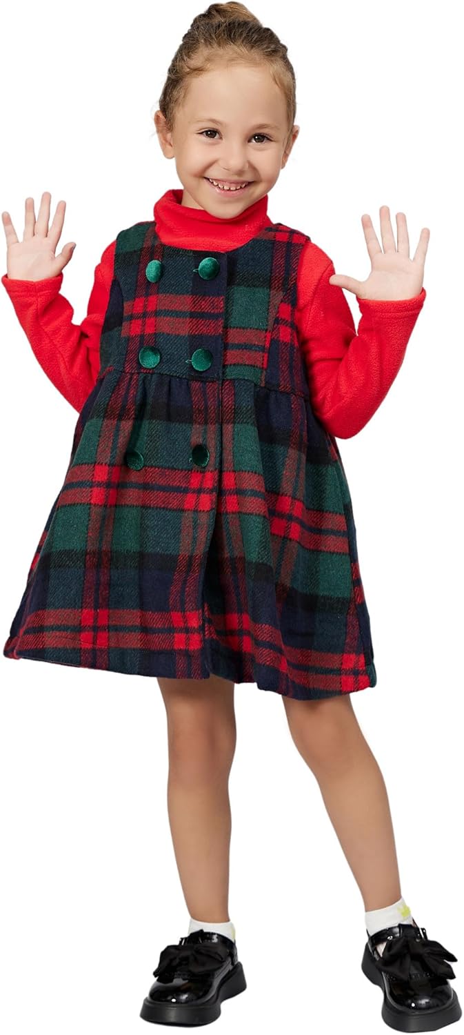 Mud Kingdom Little Girls Sleeveless Dress Plaid Faux Wool Holiday Merry Christmas Loose Fit Cute Bow - Image 2