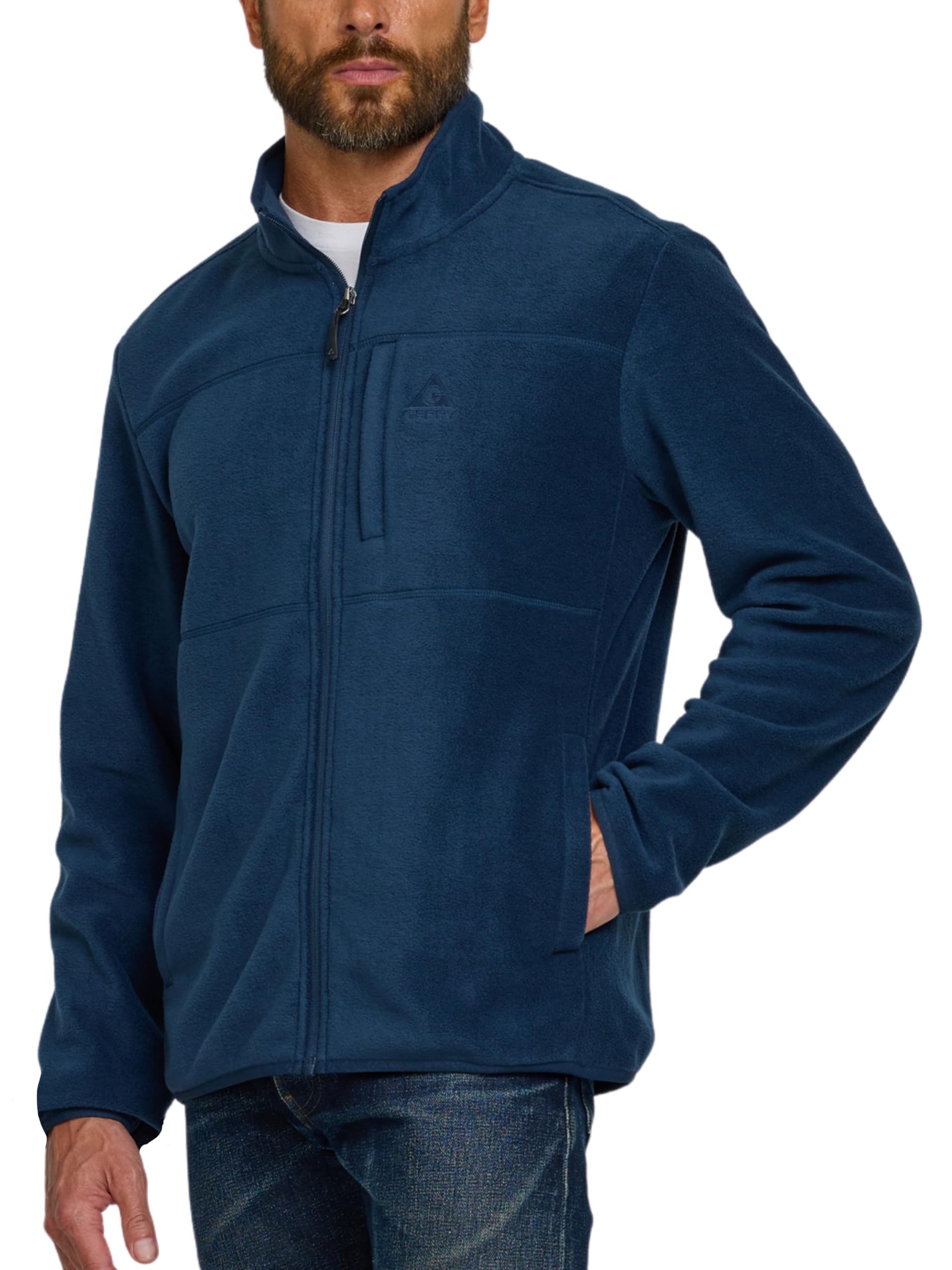 gerry mens fleece jacket – zip up sweater, lightweight athletic sweater, warm soft polar full zipper jacket, mock neck sapphire