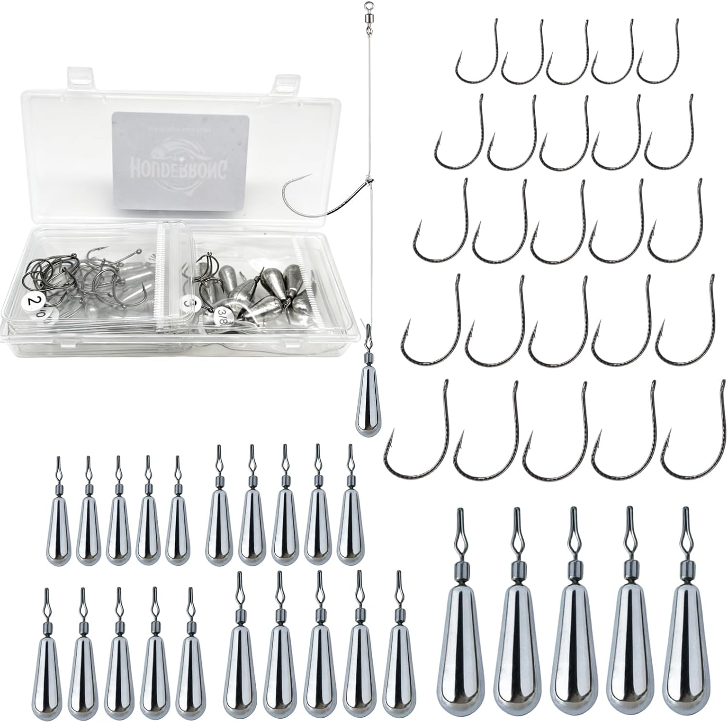 Dropshot Rig Kit Hard Alloy Teardrop Weight & Hooks Bass Fishing | 25Pack Slim Teardrop Sinkers 1/8 3/16 1/4 3/8 1/2oz ,30 Pack Wacky Hook 3-3/0#,Tungsten Substitute Fishing Weight Freshwater