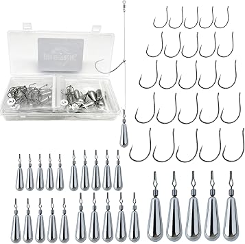 Dropshot Rig Kit Hard Alloy Teardrop Weight & Hooks Bass Fishing | 25Pack Slim Teardrop Sinkers 1/8 3/16 1/4 3/8 1/2oz ,30 Pack Wacky Hook 3-3/0#,Tungsten Substitute Fishing Weight Freshwater