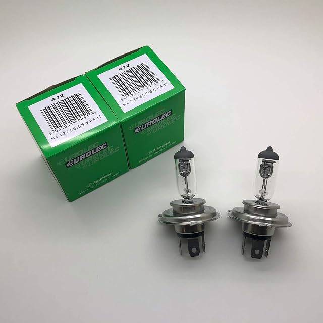 2 x Eurolec H4 472 Halogen Car Headlight Headlamp Bulb 12v 60/55w P43T