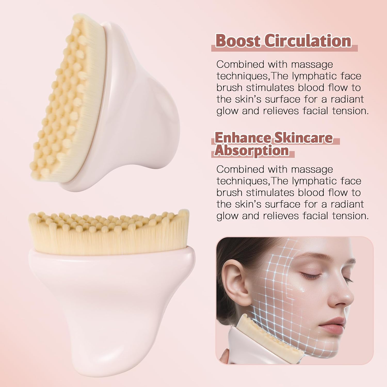 Lymphatic Contour Face Brush for Sculpting,Lymphatic Drainage Gua Sha Brush for De-Puffing,Sculpting Jawline,and Promoting Radiant Skin