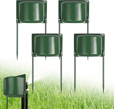 RAWILL 4 Pcs Sprinkler Guard - Large Sprinkler Head Protector with 10.5" Extra-Long Stakes, Thickened Durable Plastic Head Protector for Overspray Control in Lawns, Parks & Gardens
