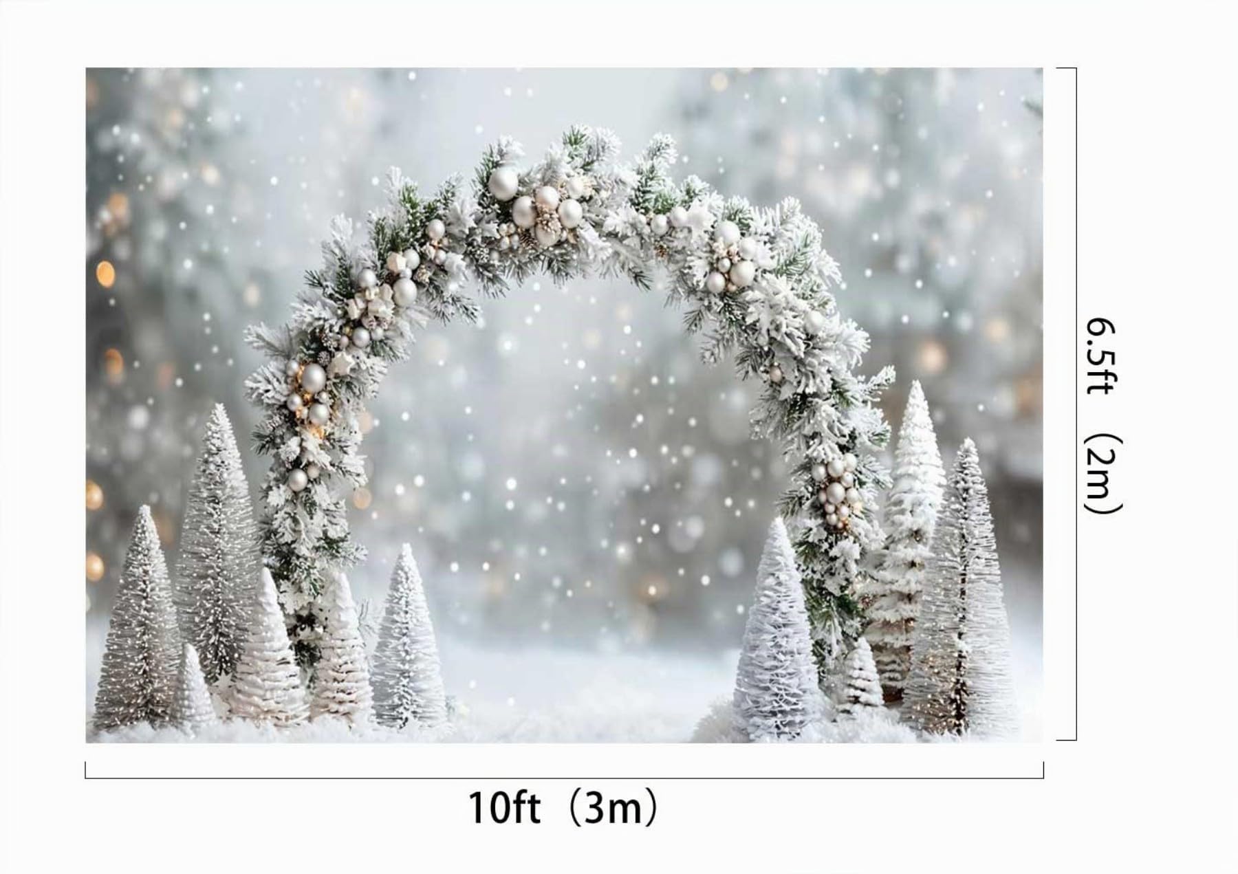 Telón de Fondo navideño Kate de 3 x 2 m (10 x 6,5 pies) con árbol de Navidad Plateado Escena Nevada al Aire Libre Arco utilería Fondo fotográfico de Bosque congelado Invernal para Estudio.