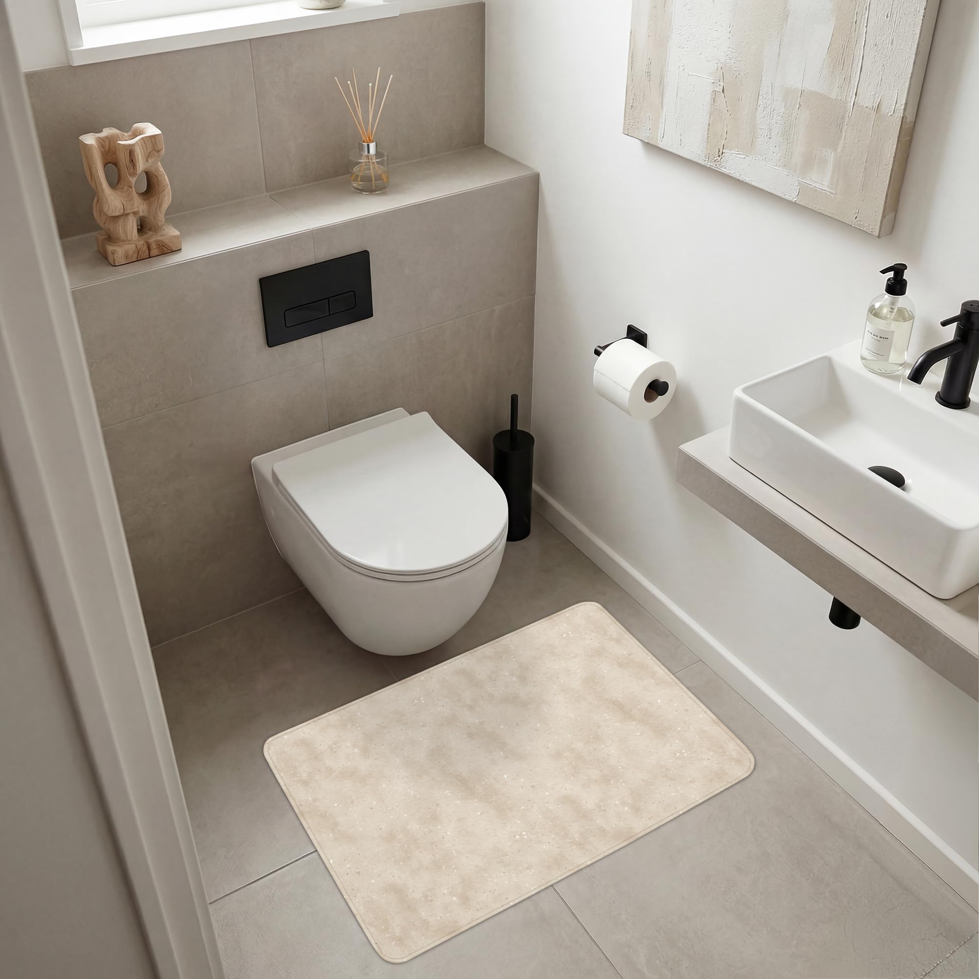 Bath Mat Alfombra Baño Alfombrilla Alfombras Ducha Lavable | 90x60 cm - Rectangular - Antideslizante Tapete Banheiro Decoración Textura - Moteado - Beige
