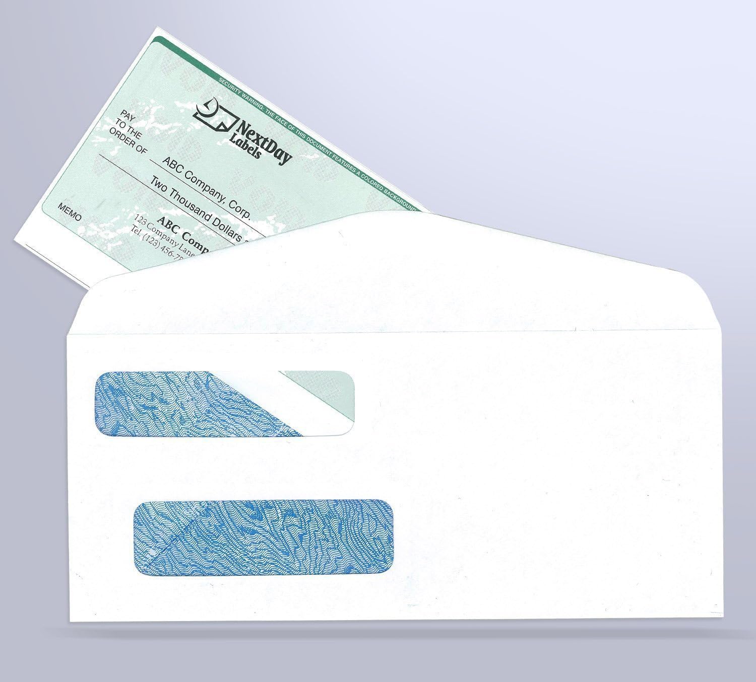 NextDayLabels - 100 Double Window Security Envelopes, compatible with QuickBooks software and other software