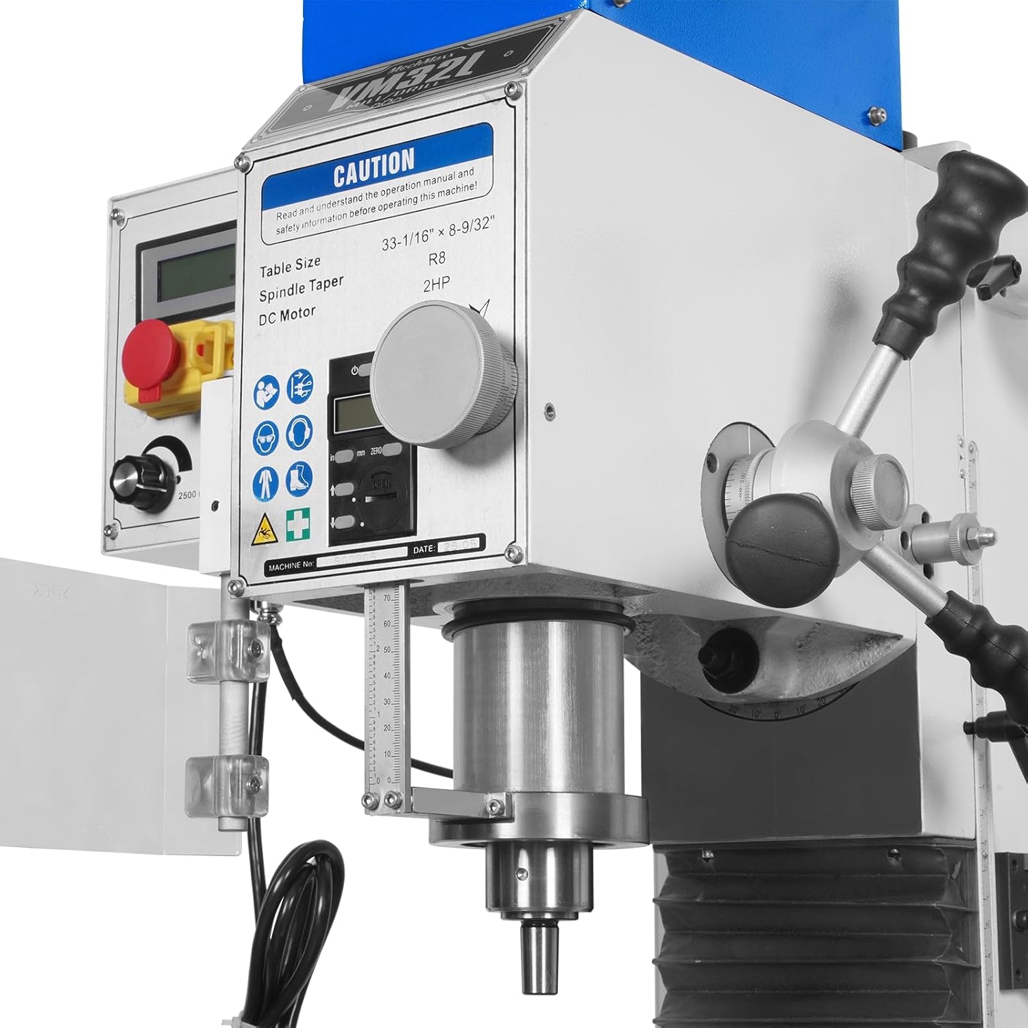 Mechmaxx 8-1/4"x33''Benchtop Mill Drill Machine with DRO, Variable Speed, Brushless Motor, R8 Spindle, 2 HP, 110V, Compact Milling Drilling Tool for Garage Shop, DIY Metalworking without Stand, VM32LD