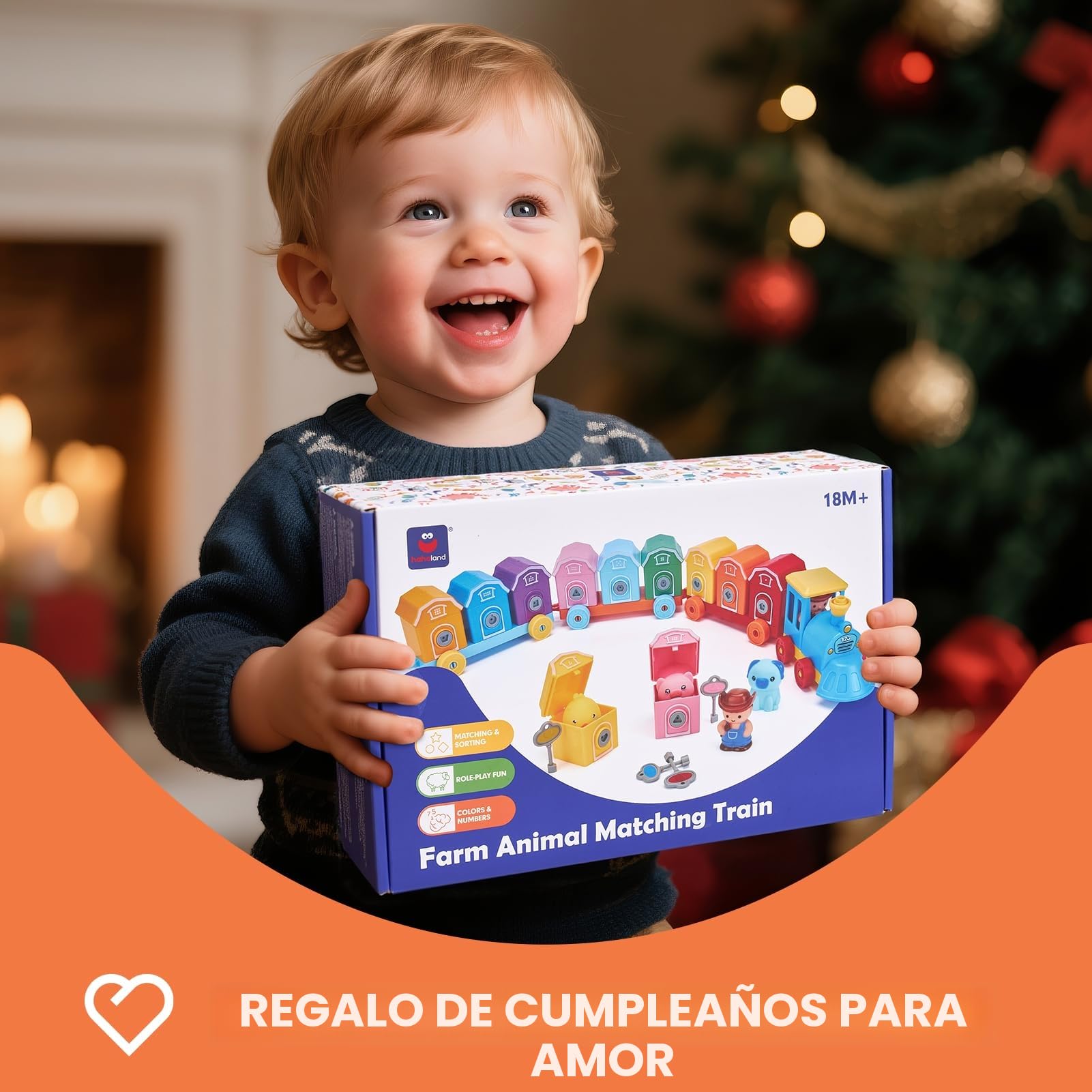 hahaland Tren de Juguetes Niños 1 2 Años - 20 en 1 Tren Juguete Montessori con Animales Rurales, Marionetas de Dedo, Llave de Granero - Coches de Juguetes para Niños 1 2 3 4 años