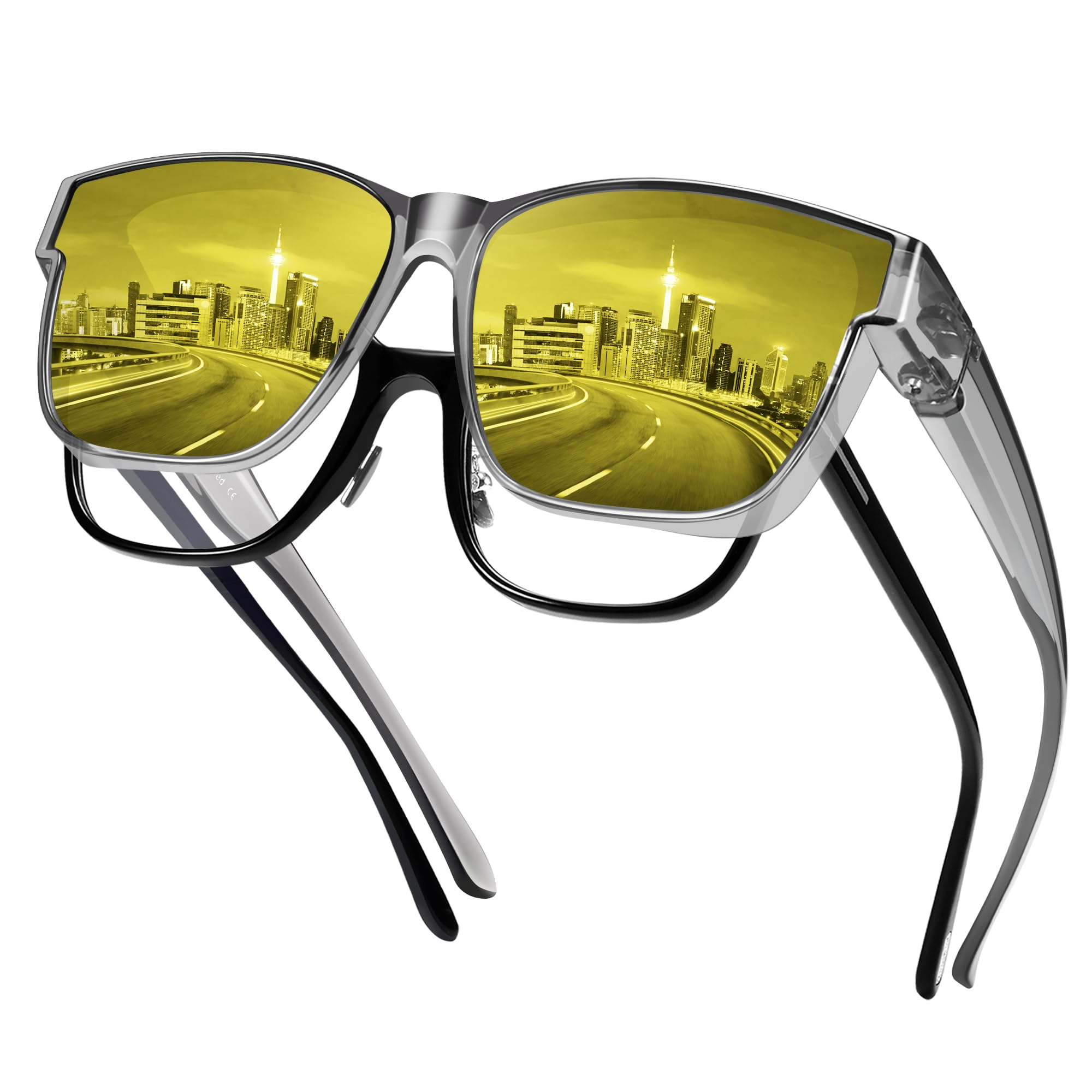 URUMQI Überzieh Sonnenbrille über Normale Brille, Polarisiert Überbrille Sonnenbrille für Brillenträger Damen Herren, Fit over Sunglasses mit UV400 Schutz für Fahren, Angeln Beige Schildpatt Rahmen