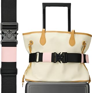 Travel Belt for Luggage, Adjustable Luggage Straps, Add a Bag Luggage Strap for Carry On Bag, Personalized Travel Accessories for Women & Men (Black & Pink)
