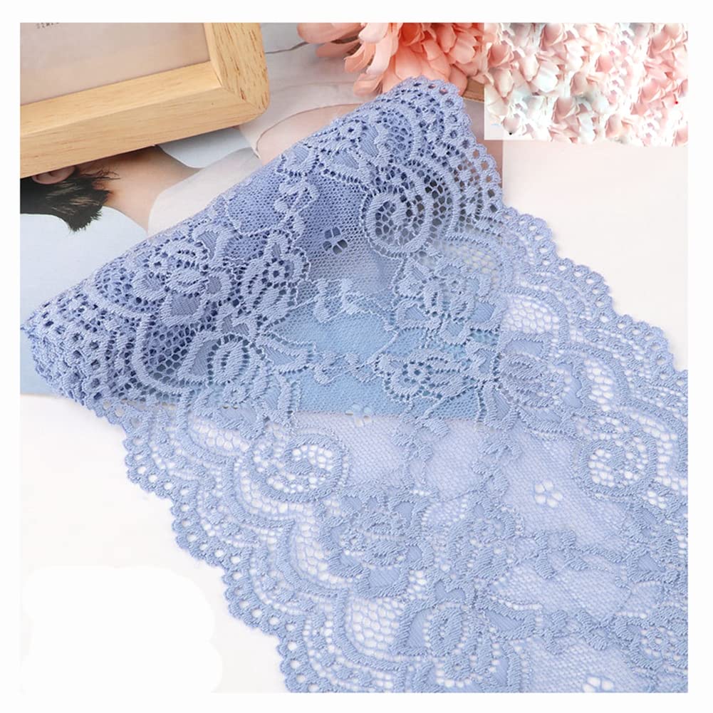 Egurs 15cm x 5m Stretch Lace Ribbon Floral Lace Trim Embroidery Flower Lace Fabric Vintage Stretchy Lace Border Trim Decorative for DIY Sewing Crafts Wedding Decoration Dressmaking Blue Purple