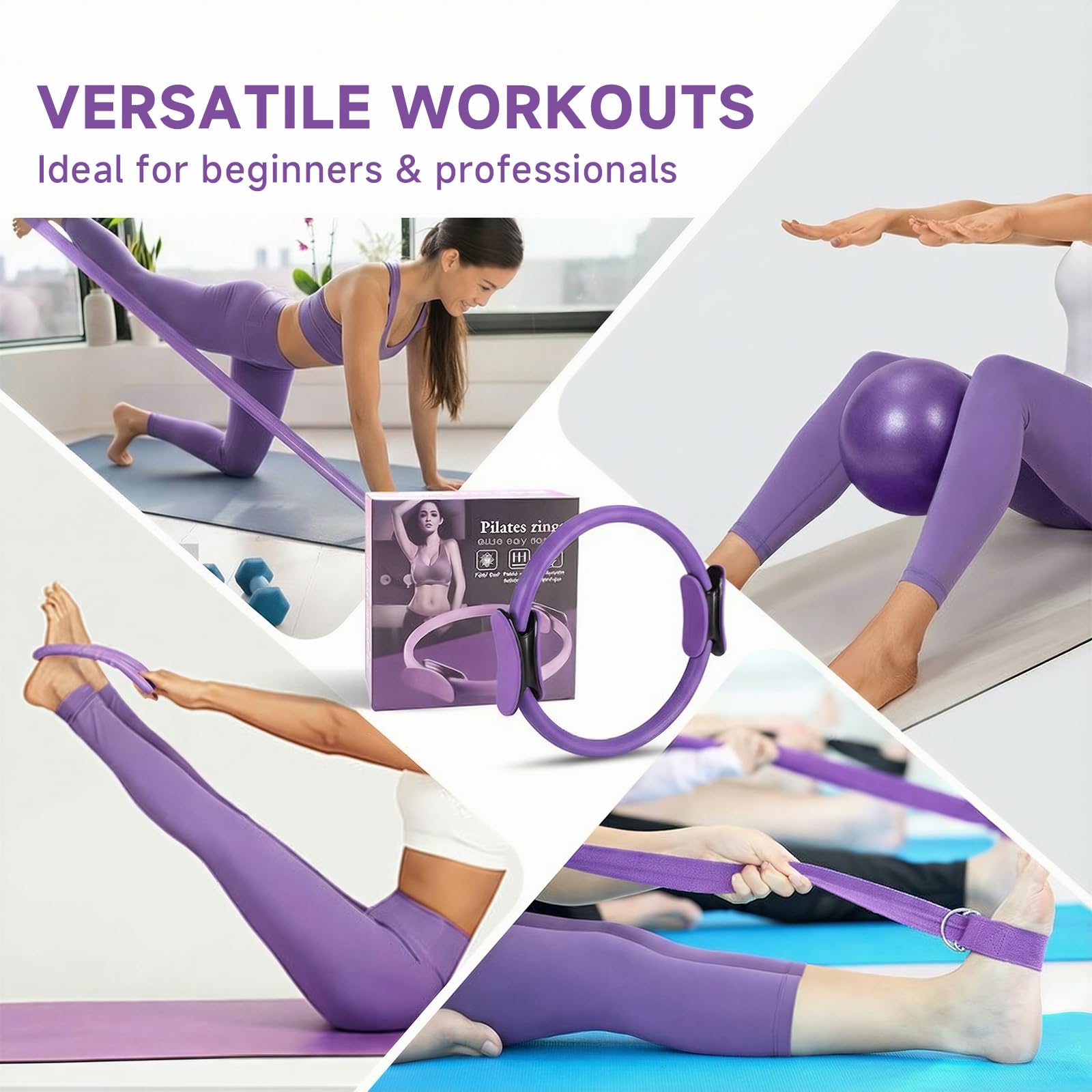 Pilates Ring Set, Pilates Ring für Frauen, Widerstandsring mit Doppelgriff für Beine, Arme, für Gewichtsverlust, Straffung, Widerstandsbändern, 25 cm Yoga-Ball für Frauen
