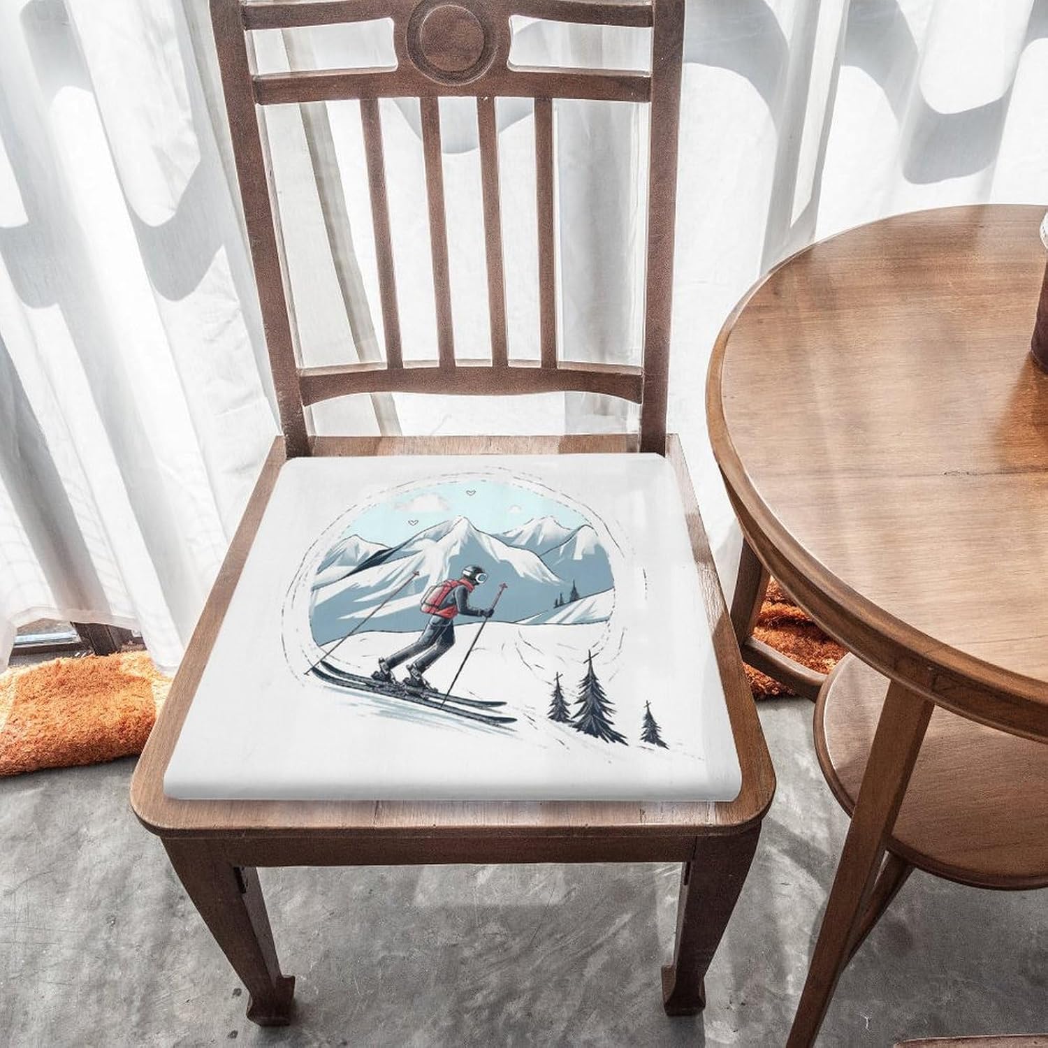 Skiing Theme Degrees of Comfort Meditation Floor Pillow, Square Large Pillows Seating for Adults, Tufted Corduroy Cushions for Outdoor Yoga Tatami Fireplace Living Room 15x15 Inch