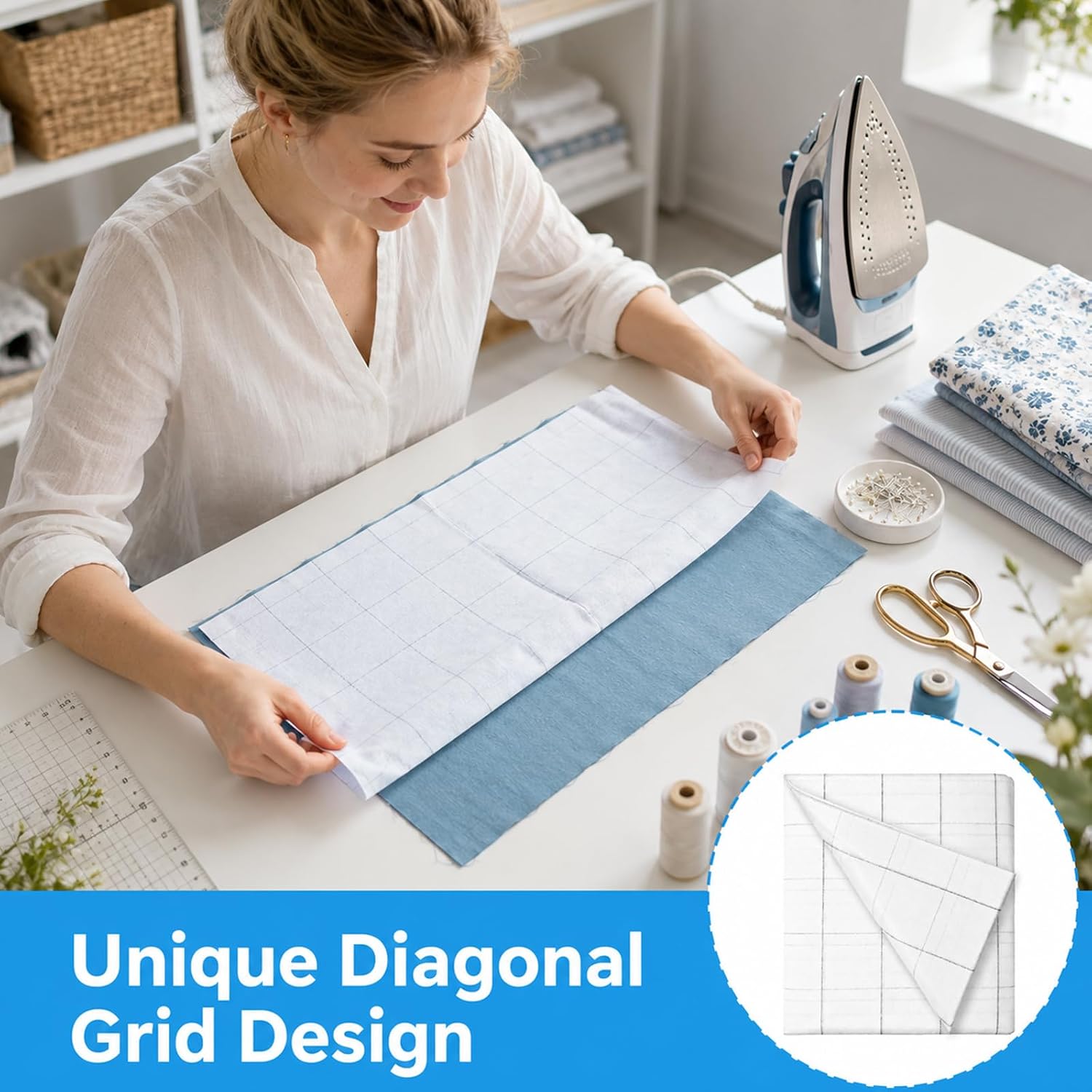 EIHPDEI 48 Inches x 8 yd Fusible Interfacing with 2.5 x 2.5 Inches Grid