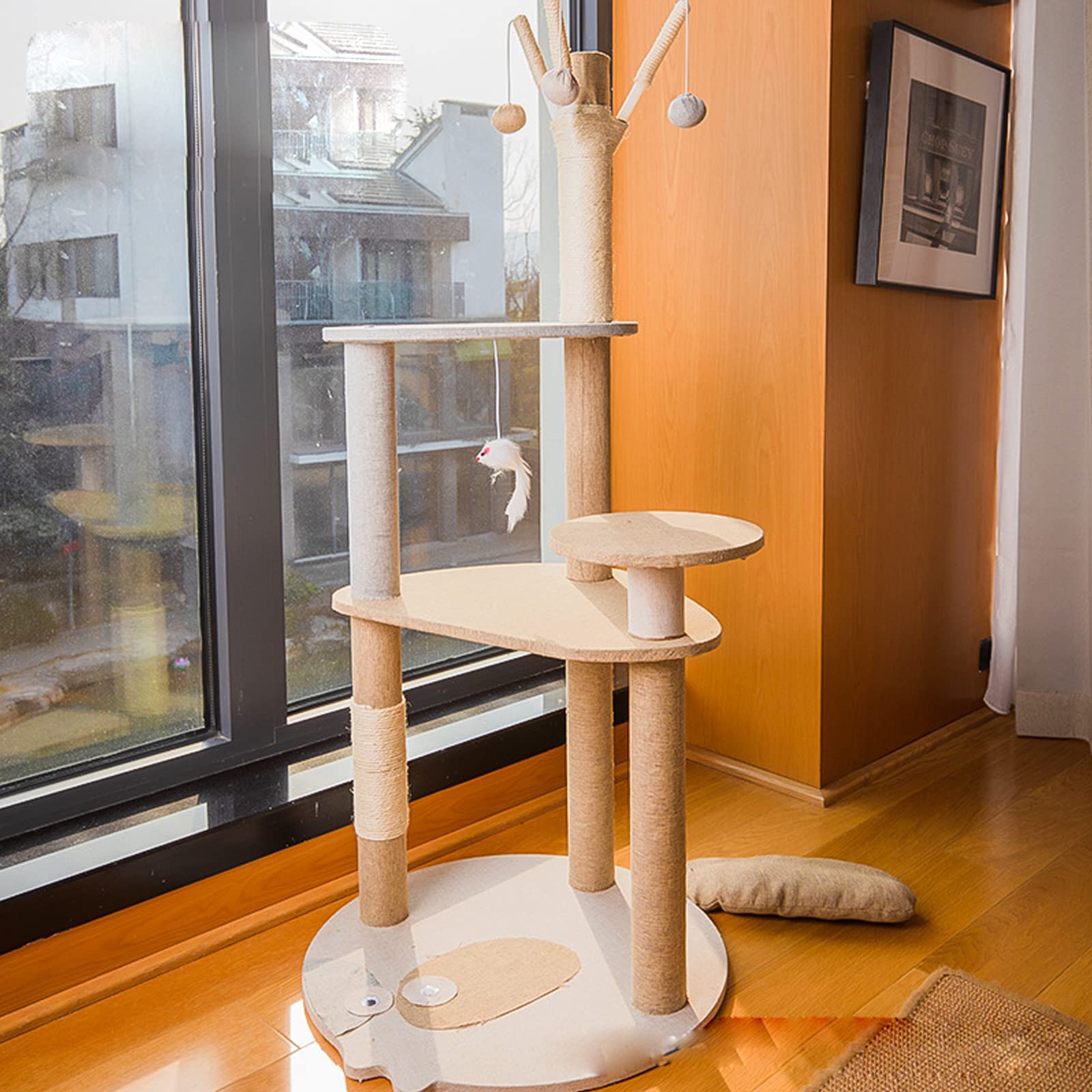 Tour à chat avec griffoir et panier suspendu à fixation sol-plafond
