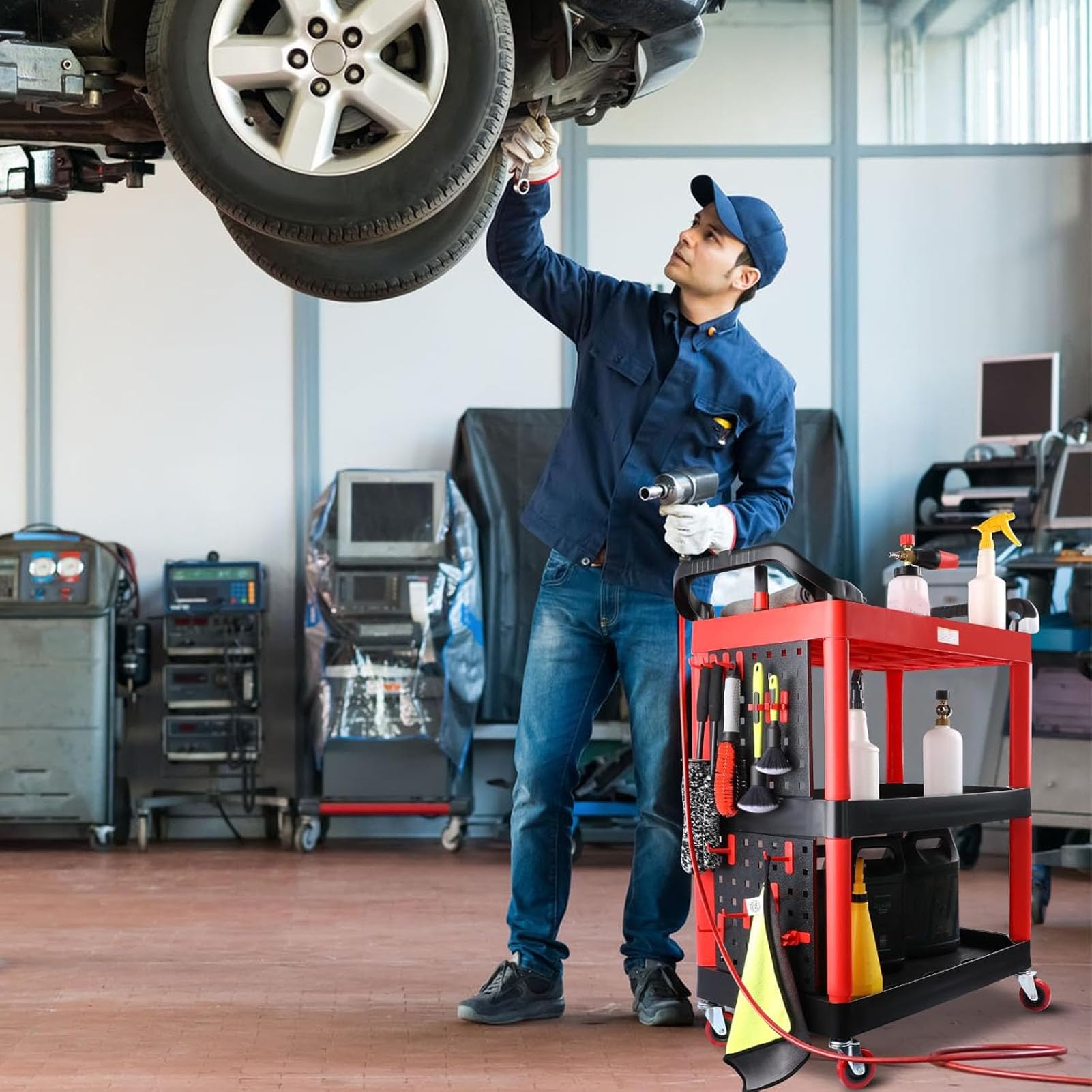 Detalles Automáticos Carry with Wheels, Cart Herramientas Detalles Servicios Públicos 3 Niveles Almacenamiento Garaje Organizador Lavado Autos para Taller Detalders Mecánica
