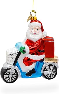 Santa Food Delivery on Scooter Glass Christmas Ornament