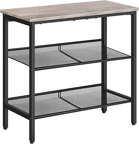 Miniatura 12 de HOOBRO Mesa auxiliar negra, mesa auxiliar de metal de 3 niveles, mesa negra pequeña con 2 estantes planos o inclinados ajustables para espacios