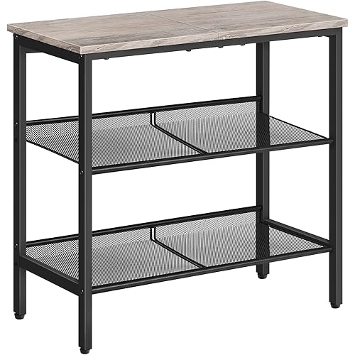 HOOBRO Side Table, 3-Tier Narrow End Table, Nightstand with 2 Flat or Slant Adjustable Shelves for Small Spaces, Hallway, Living Room, Bedroom, Sturdy, Easy Assembly, Greige and Black BG23BZ01G1