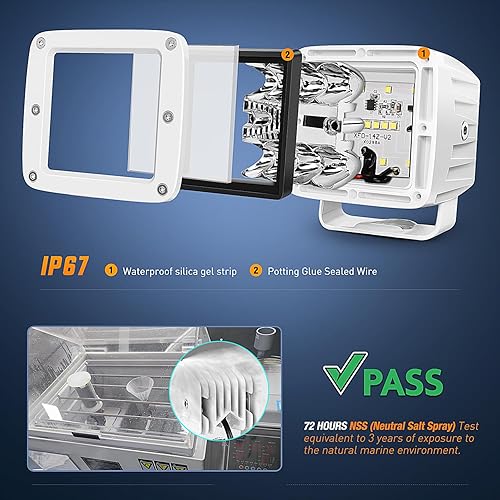 Miniatura 5 de Nilight Luces de navegación LED marinas, 2 unidades, 3 pulgadas, combo de inundación de puntos blancos, ponton, barco, cubierta, muelle, para pesca