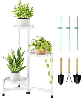 Cawukege 3 Tier Plant Stand Indoor, Tiered Plant Stand Outdoor for Multiple Plants, Corner Plant Shelf for Patio Balcony Porch Garden Living Room House,White