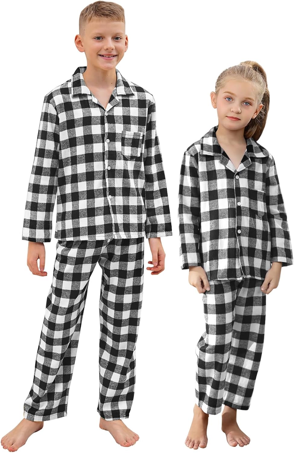 QZH.DUAO Kids Plaid Holiday Christmas Pajamas,Boys & Girls Flannel Button Down Sleepwear Pajamas Set