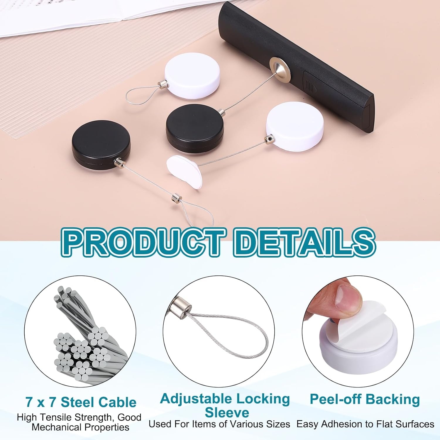 PATIKIL Retractable Remote Control Cable Tether (3.3ft / 1M, White)(6 Set) Round Remote Control Security Lanyard Lock Adjustable Locking Leash with Rope Locks, Suit for - TVs/Tablets