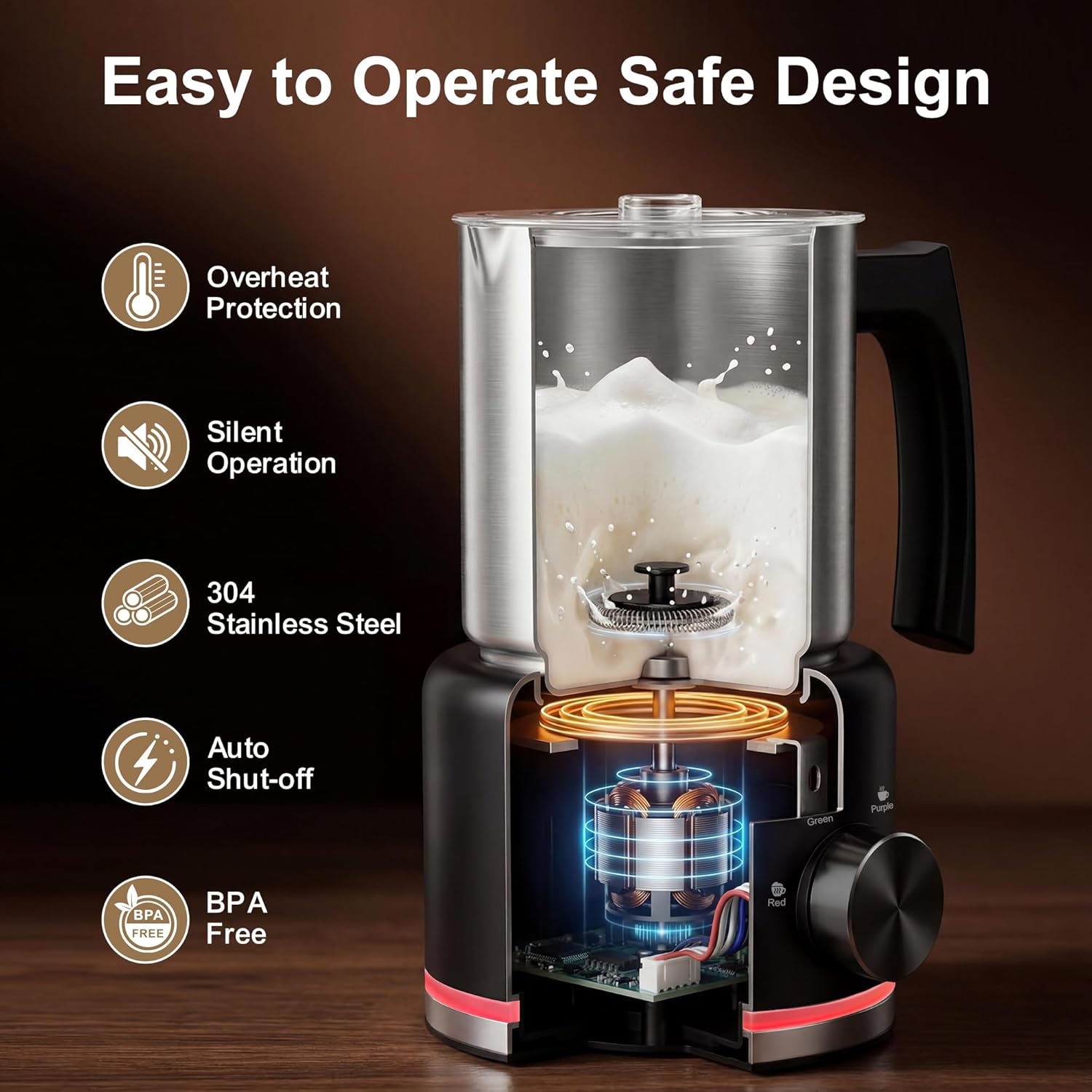 Milk Frother, 17 OZ Milk Frother and Steamer, 4-IN-1 Electric Milk Frother Dishwasher Safe, Stainless Steel Milk Frother for Coffee, Hot and Cold Foam Maker for Latte Chocolate, Black