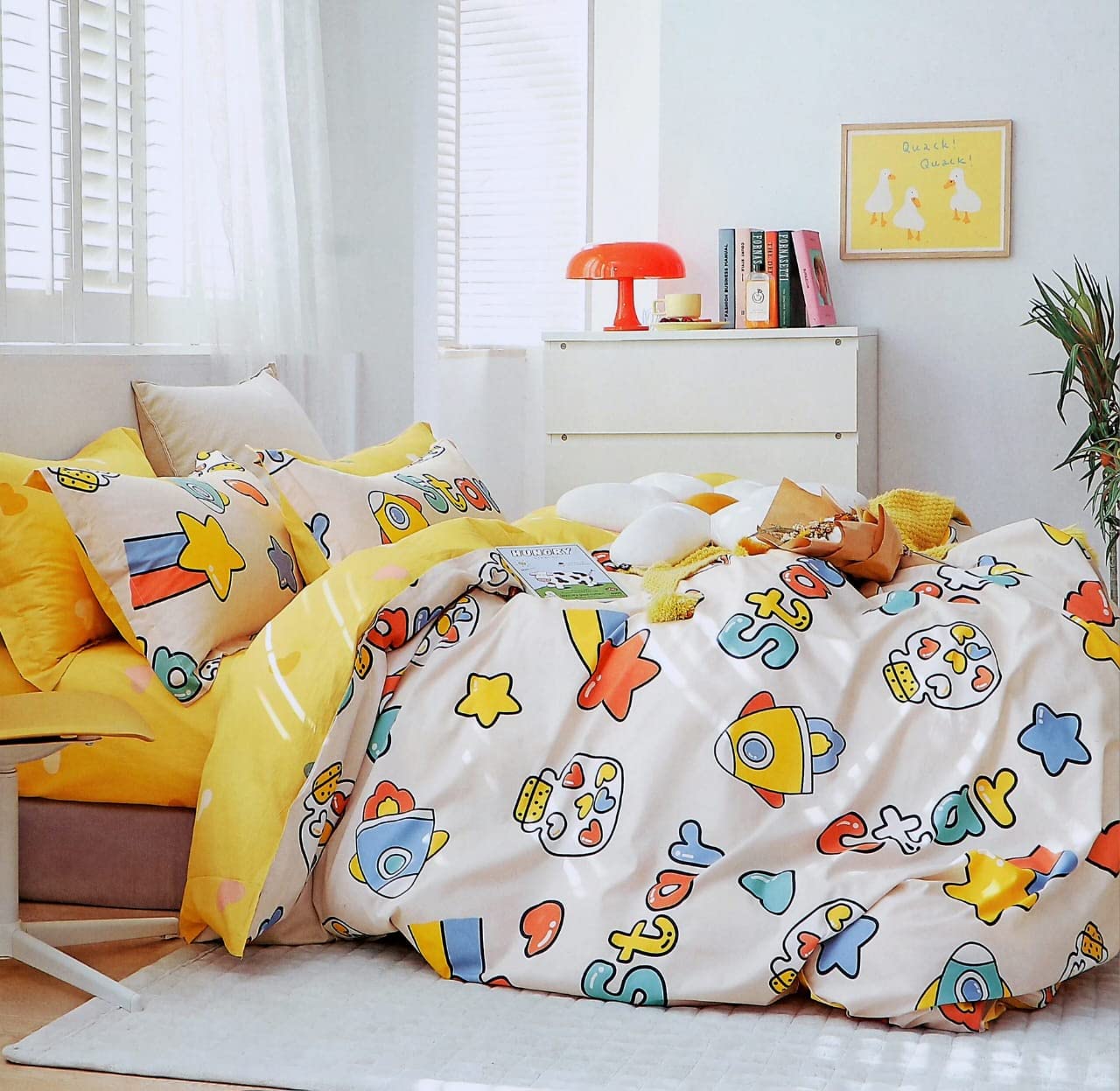 Furnistitchs Soft Cotton Feel Kids Cartoon Print Double Bed King Size Bedsheet with 2 Pillow Covers 90x100 inches | 230 x 245 cms (Double 90x100, Cream Stars) (B0BZHW1DKX) Amazon Price History, Amazon Price Tracker