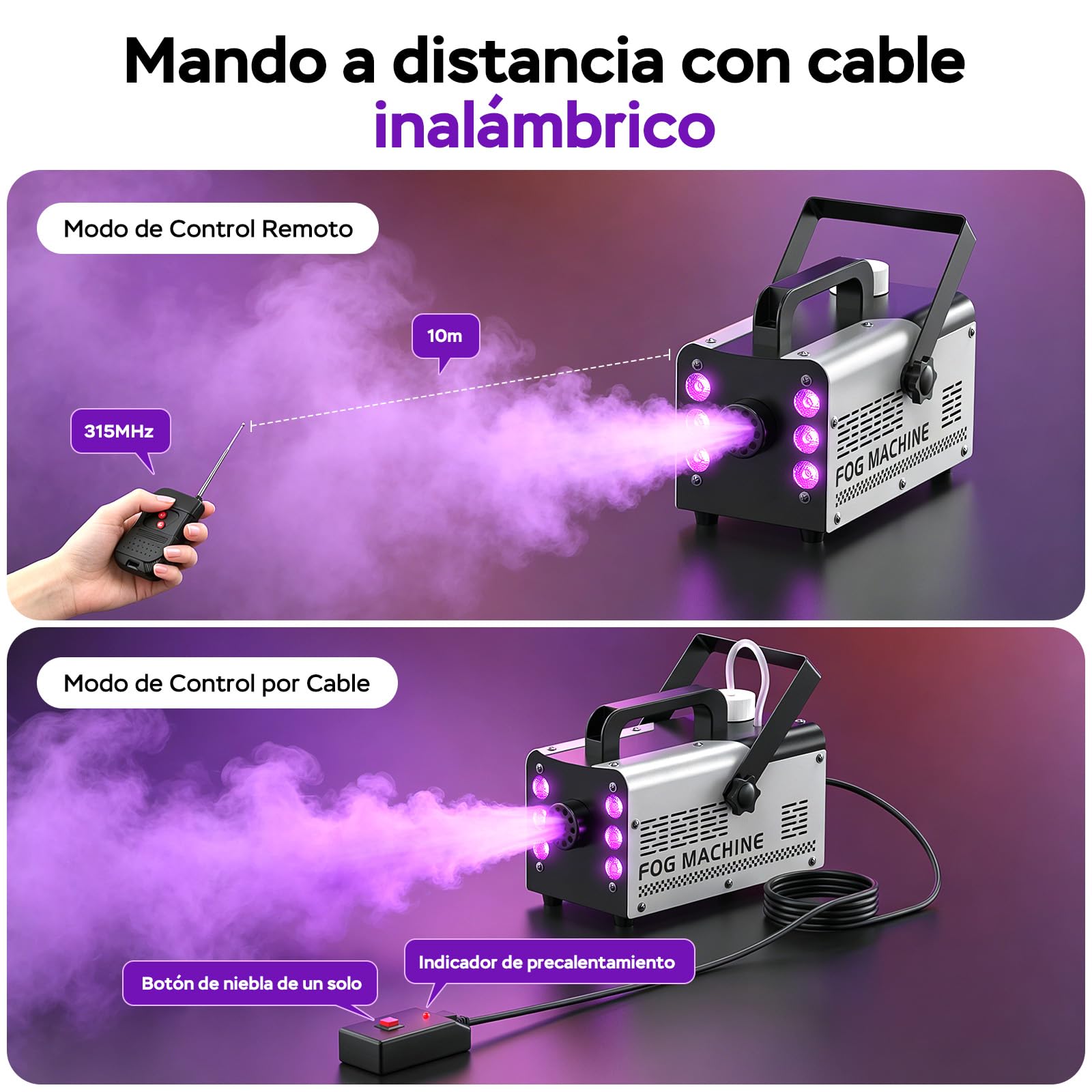 Máquina de Humo, Mini Niebla Máquina, 6 LEDs RGB Máquina de Niebla con Mando a Distancia Inalámbrico Automático, Portátil, para Halloween Fiestas Bodas DJ Escenario