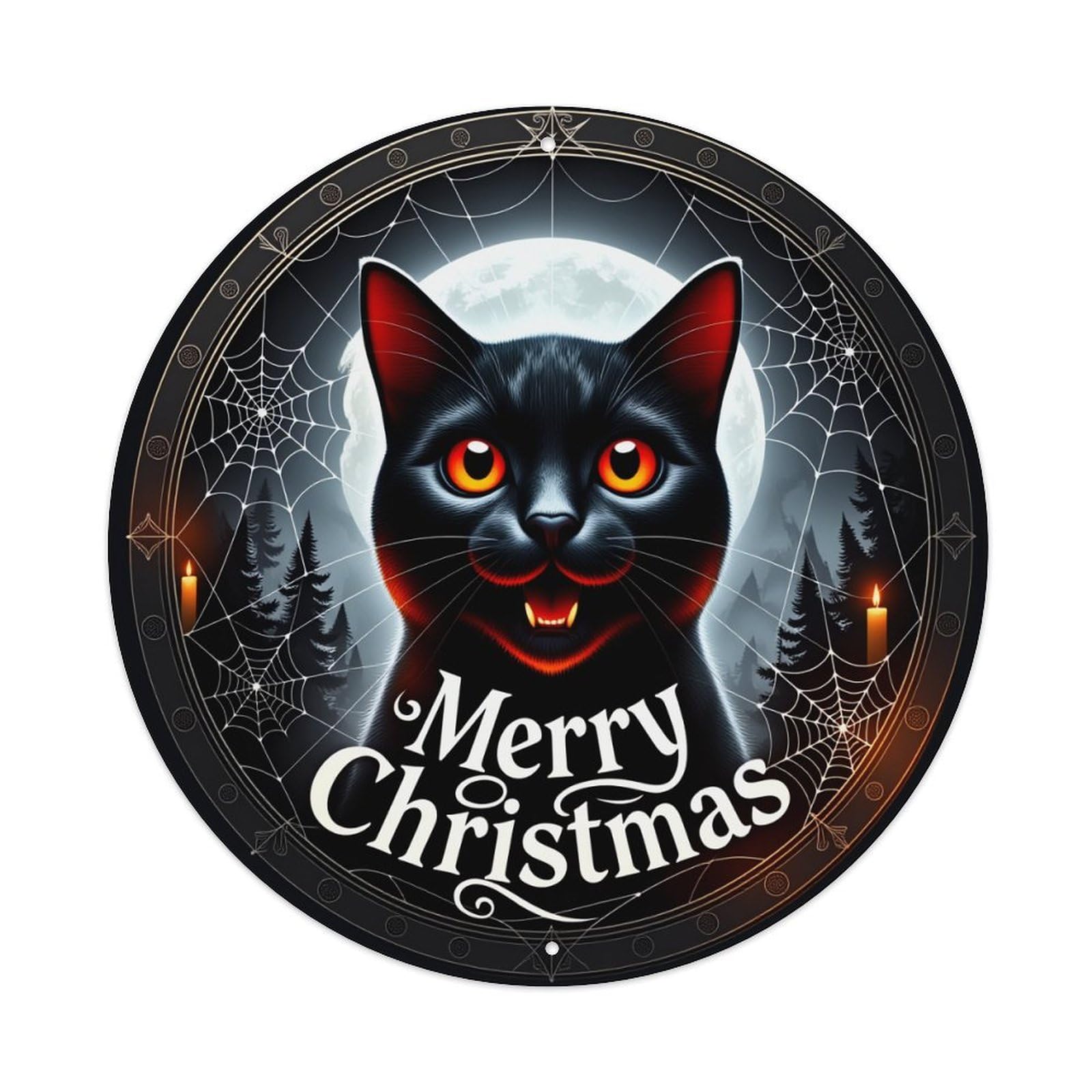 Black Cat Moon Spiderweb Christmas Metal Tin Sign Vintage Garden Bedroom Cafe Bar Man Cave Home Wall Decor Metal Poster 8x8 inches