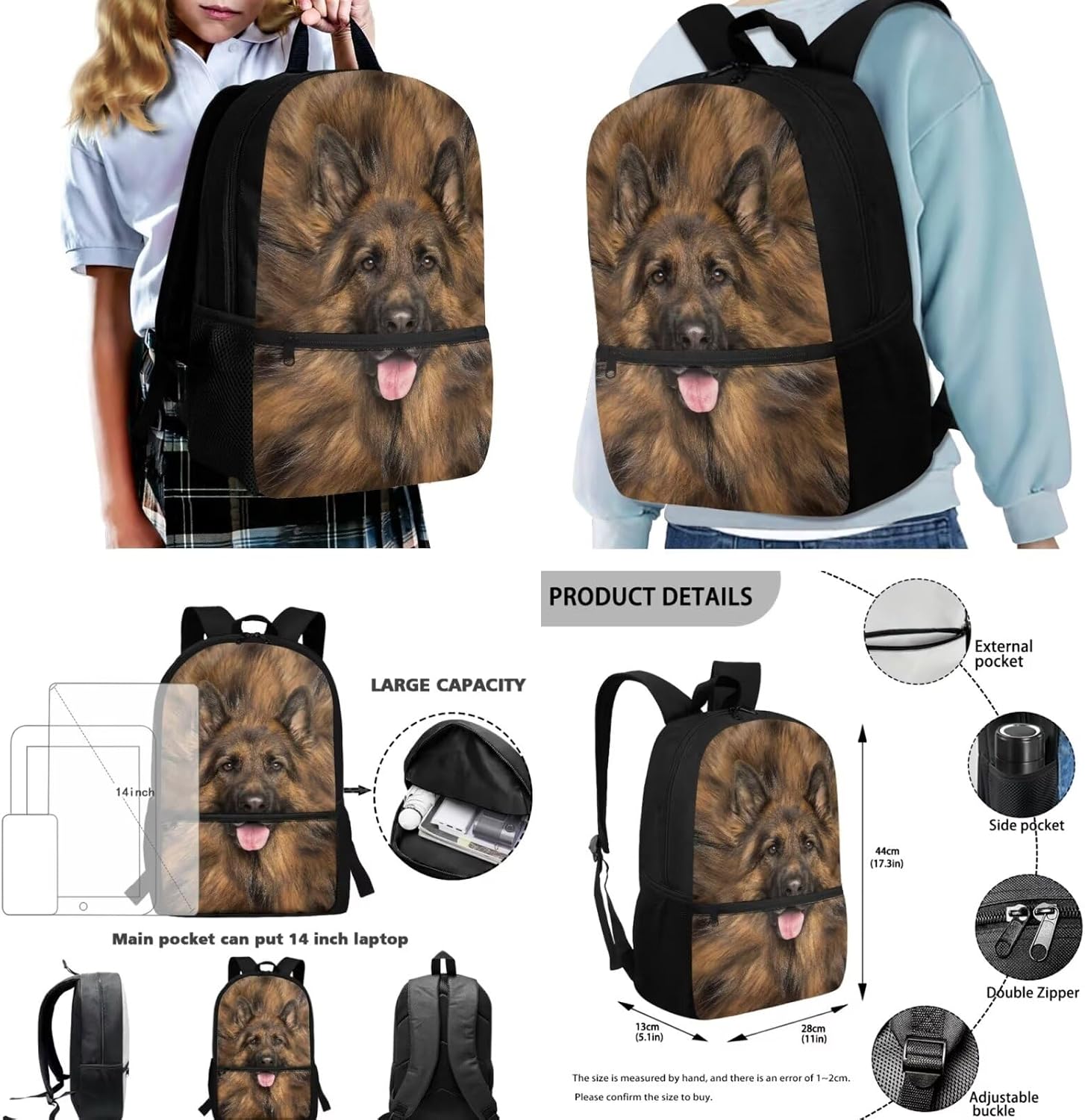 4Pcs School Bag Set for Boys Girls Dog Print Backpack with Adjustable Straps High Capacity Lunch Handbags Portable Water Bottle Carrier Bag Zippered Pencil Bag