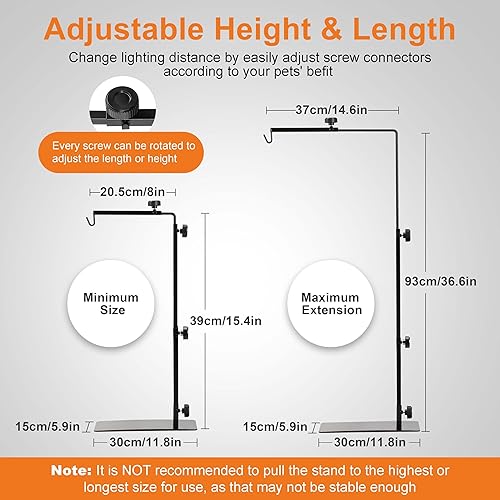 Miniatura 3 de Simple Deluxe Height Adjustable Reptile Lamp Stand Metal Floor Light Holder Basking Lamp Support Bracket, for Terrarium Heating Light and Dome