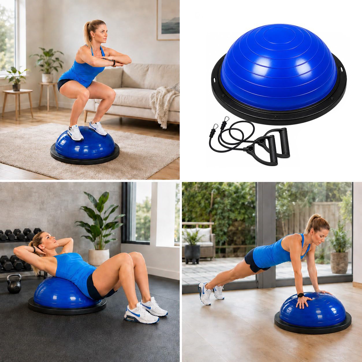 OcioDual Entrenador de Equilibrio, Media Bola Equilibrio Fitness Bos Balance Trainer Ball, Pliometria, Propiocepcion, Pelota Antideslizante con Inflador y Bandas de Resistencia