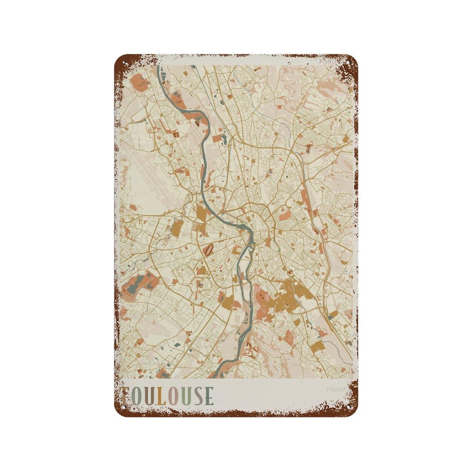 xiaoxiaoshen Toulouse Map France Travel Gift Boho Wall Decor Art Metal Tin Poster Modern Home Decor Art Home Bar Shop Decorations Vintage Sign 30x20cm