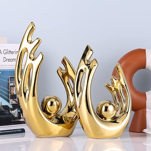 Miniatura 6 de XMGZQ Decoración para el hogar, estatua de cerámica dorada, decoración dorada, arte abstracto, estatua de cerámica, decoración de mesa dorada para