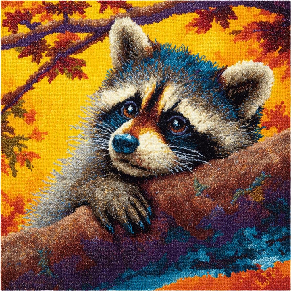 WallustrioaW DIY Latch Hook Cushion Kits,Animal Raccoon