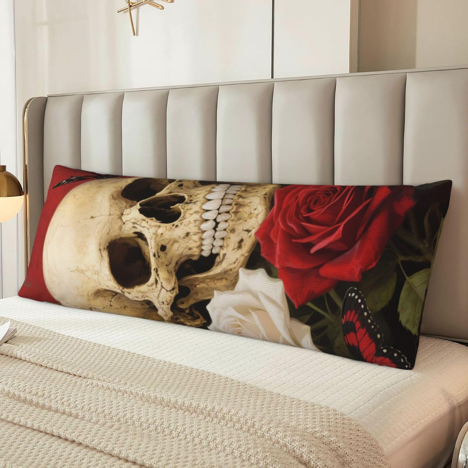 Vintage Rose Skull Body Pillow Cover with Hidden Zipper 54"X20",Ultra Soft Microfiber Long Pillow Case Decorative Bedding Pillowcase Cushion Cover Cases for Bedroom Couch Sofa,Home Gifts