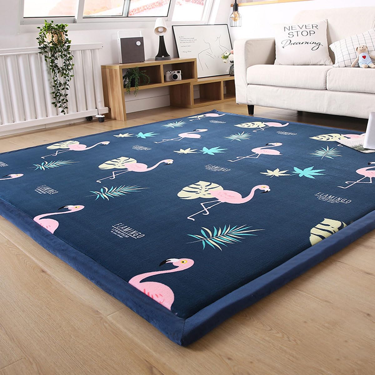 Dmkjdzsw Play Crawling mat for Nursery Baby, Extra Soft Activity Floor Mat for kids Playroom Bedroom-Flamingo 1-200 * 280cm — image 1