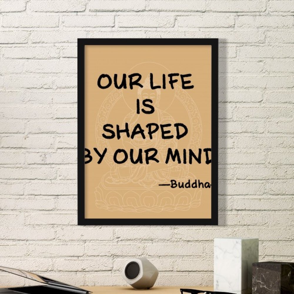 Cadre photo Bouddha en bois noir avec peinture d'art spirituel