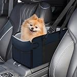 Portable Dog Car Seat for Small Dogs - Adjustable Safety Leash, Washable Cushion & Storage Pocket - Pet Booster Seat for Car Travel- Navy Blue