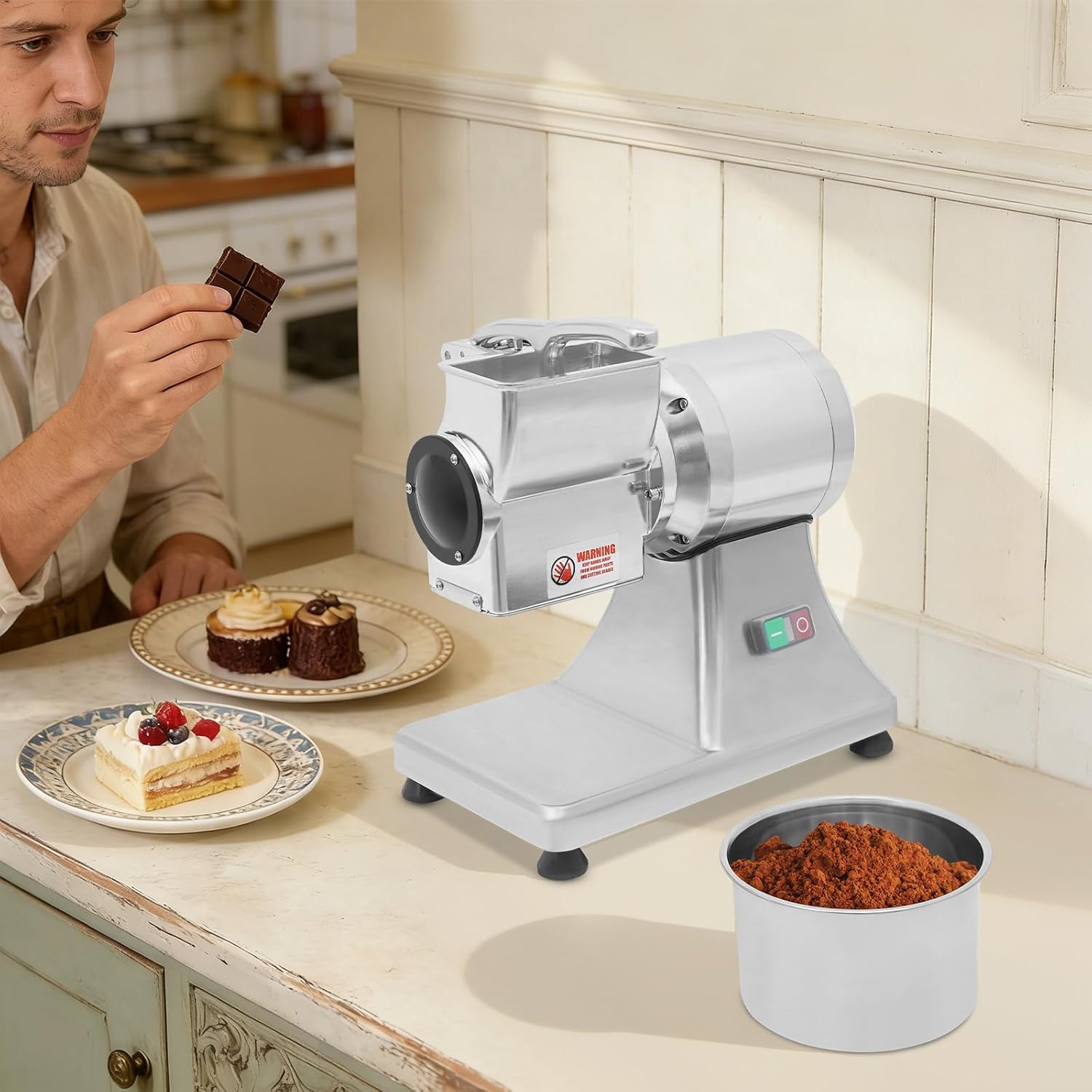 Electric Cheese Grinder, 0.75HP 550W Commercial Cheese Grinding Machine, Stainless Steel Food Graterwith Large Inlet & Outlet for Hard Cheese, Nuts, Garlic, Ginger, Chocolate – High Capacity 88lbs/h