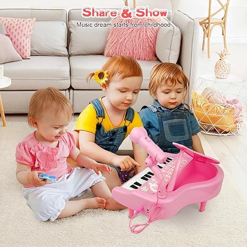 Miniatura 3 de Love&Mini Juguetes de piano rosa para niñas de 1 año o más, regalos de primer cumpleaños, piano para niños pequeños, instrumentos de juguete musical