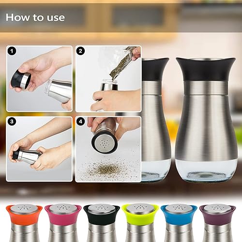 Miniatura 3 de Evelyne Salero y pimentero de vidrio con cubierta de acero inoxidable, paquete de 2 piezas (negro)