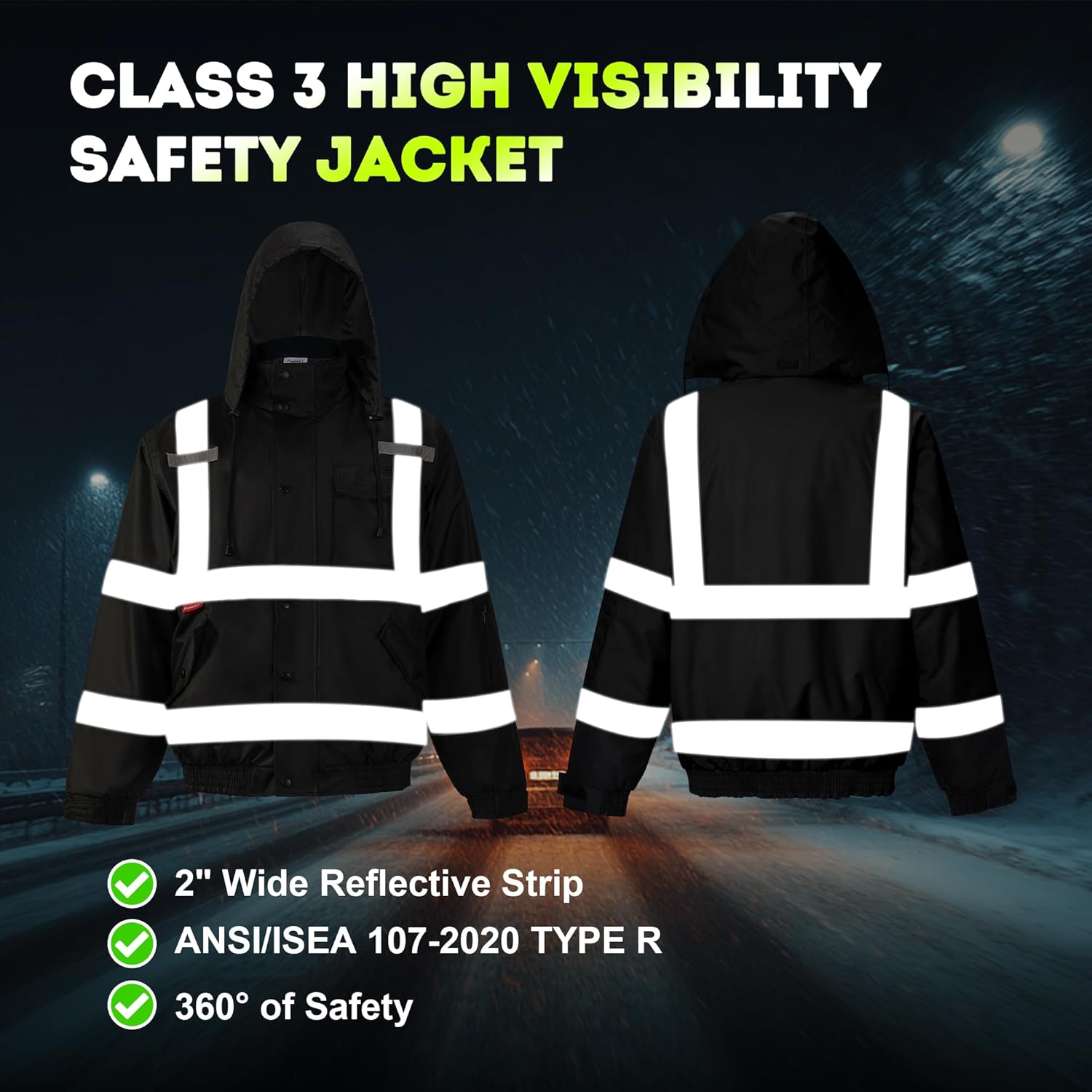 ProtectX High Visibility Waterproof Safety Jacket, Hi Visi Reflective Winter Construction Bomber Jacket for Men and Women - Image 4